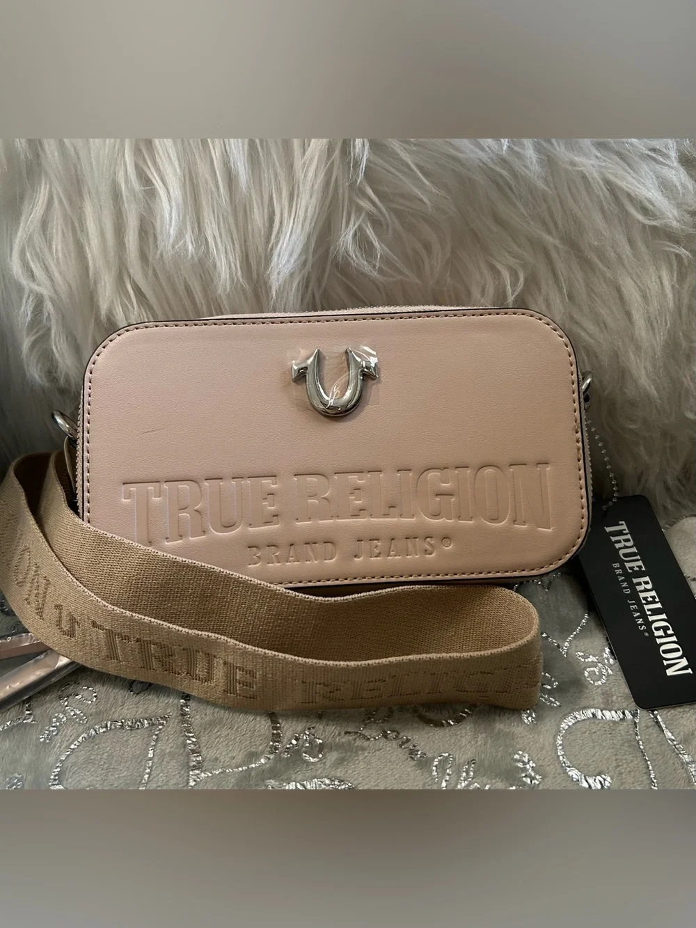 NWT True Religion Tan Double Zipped Camera Crossbody Bag